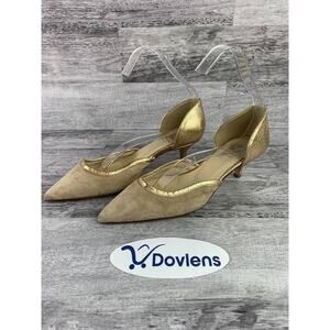 Bruno Magli Beige & Gold Pointed Toe Kitten Heels Womens Size 5M